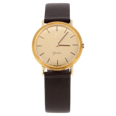 Omega Vintage 18k Yellow Gold Geneve Watch w/ Leather Band Caliber 620 ...