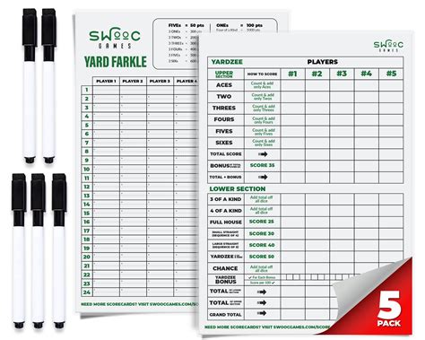Buy SWOOC Games - 5 Big Dry Erase Yardzee & Farkle Score Cards with 5 ...