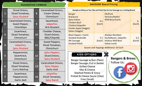 Menu at Bangers & Brews - Westside restaurant, Bend