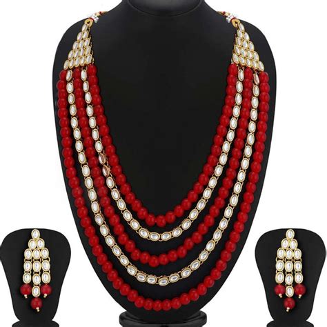 Sukkhi Kundan Astonish Gold Plated Long Haram Red Necklace Set for Wom ...