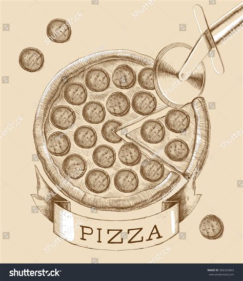 Pizza Pencil Drawing Vintage Style: ภาพประกอบสต็อก 366324863 | Shutterstock