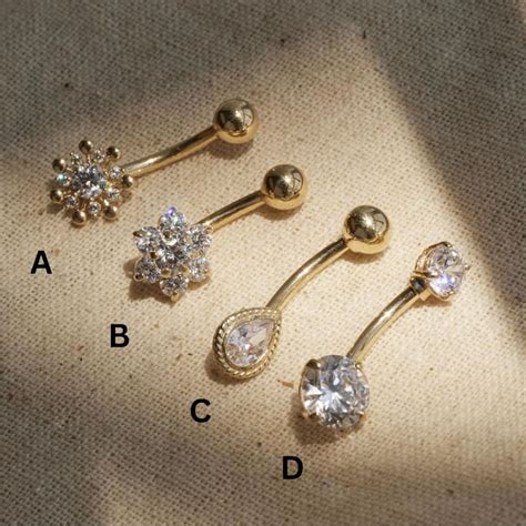Anygolds 14K REAL Solid Gold Navel Barbell CZ Belly Button Jewelry ...