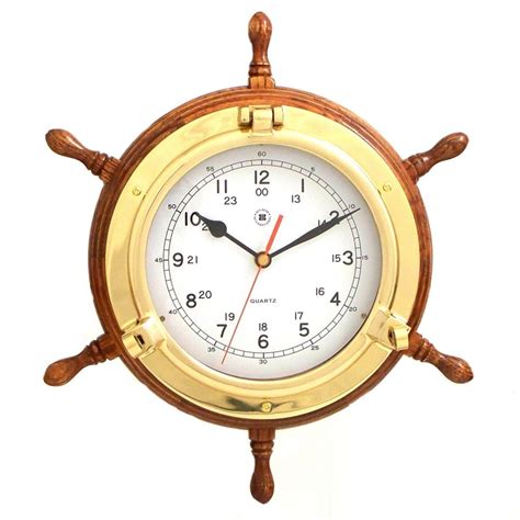 Buy Bey-Berk International 13.5 in. Brass/Oak Ships Wheel Clock - Tarnish Proof Online at Low ...