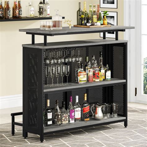 Buy Tribesigns 3 Tier Home Bar Cabinet, Gray at Ubuy India
