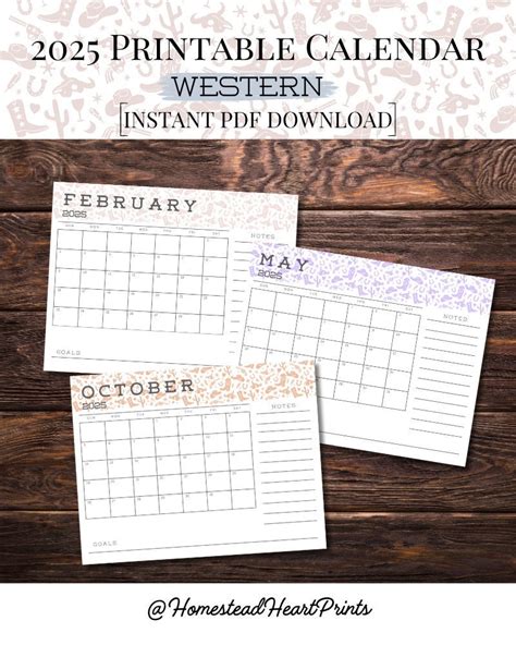 2025 Western Calendar Download, Desk and Wall Calendar Printable ...