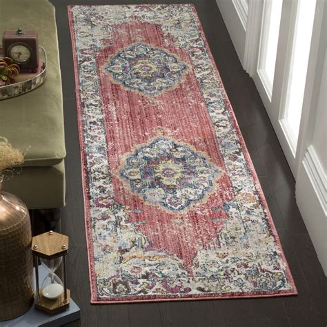SAFAVIEH Bristol Doncho Oriental Polyester Runner Rug, Rose/Light Grey ...