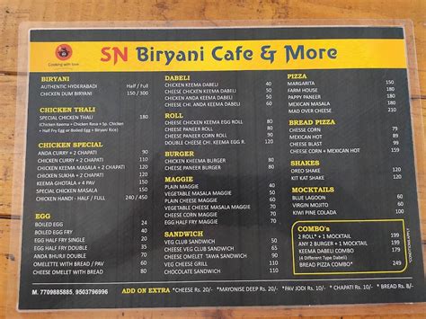 Menu at SN BIRYANI CAFE & MORE, Pimpri-Chinchwad