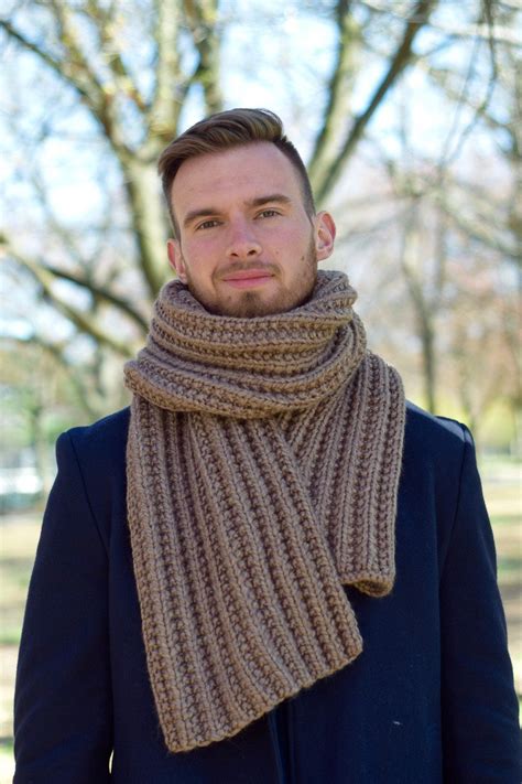 Knit Scarf for Men Wool Chunky Knitted Scarf Unisex Hand Knit Brown ...