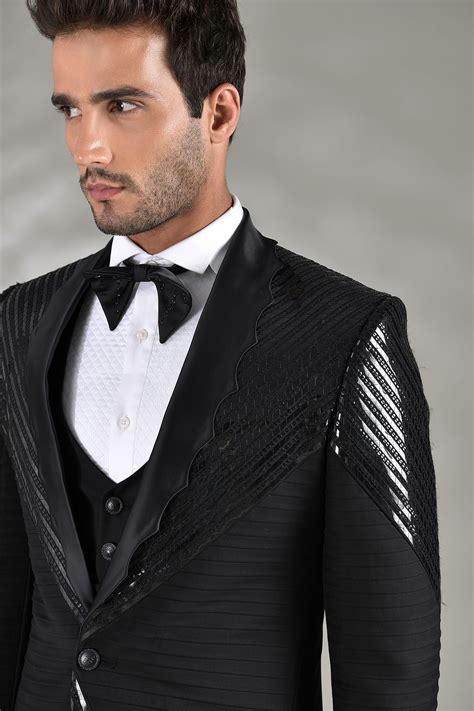 Buy Black Sequins Embroidered Italian Tuxedo Suit Online | Samyakk ...