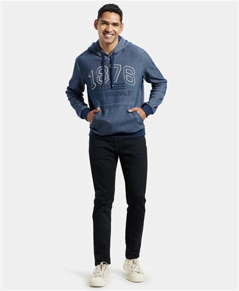 Buy Super Combed Cotton Rich Hoodie Sweatshirt with Ribbed Cuffs - Navy ...