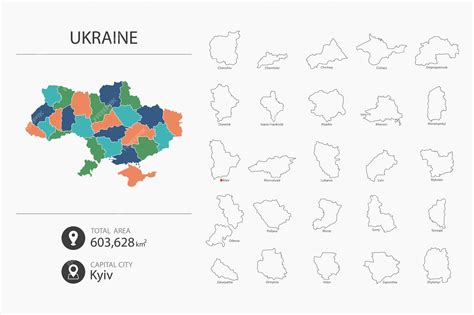 Premium Vector | Map of ukraine with detailed country map map elements of cities total areas and ...