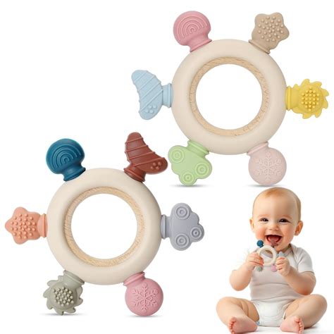 Amazon.com : AULEGE 2 Packs Baby Teething Toy for Babies 0-3-6-12,18 ...