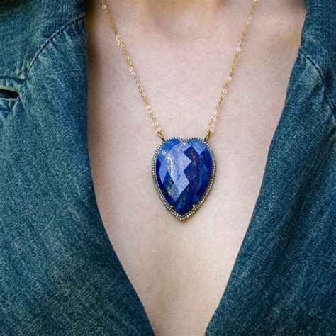Buy Lapis Heart Necklace Lapis and Diamonds Heart Pendant Heart Online ...