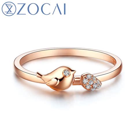 ZOCAI 2016 New Arrival The Little Magpie Real 0.03 CT Diamond Ring 18K ...