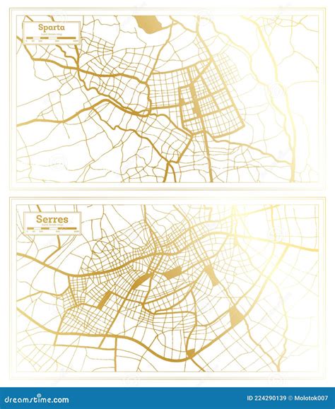 Serres and Sparta Greece City Map Set Stock Illustration - Illustration ...