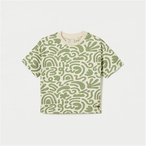 Giggles Abstract Print T-shirt with Crew Neck and Short Sleeves