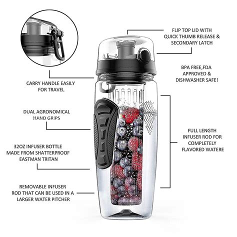 1000ml/32oz Fruit Infusing Infuser Water Bottle Plastic Sports Detox ...
