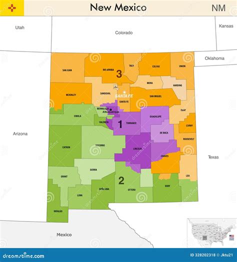 New Mexico State Map with Counties Borders and Colored Congressional ...