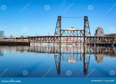 Steel Bridge Reflection stock image. Image of portland - 84436923