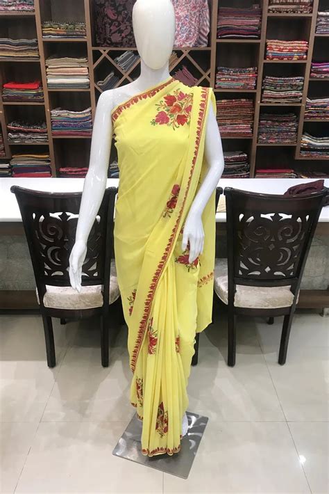 Noor-e-Gulnaar Aari Saree | Yellow Semi-Crepe Elegance