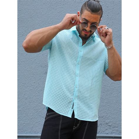 Buy Instafab Plus Mens Light Blue See-Through Square Shirt Online
