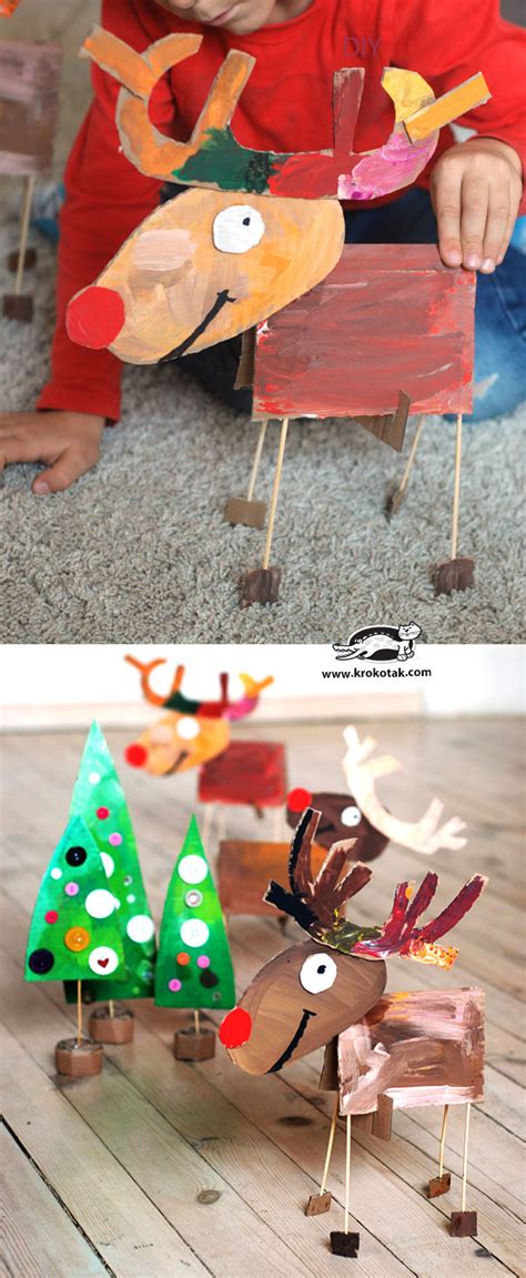 简单的纸板圣诞鹿和圣诞树 - 创意手工_创意小发明_创意小制作 - 咿咿呀呀儿童手工网