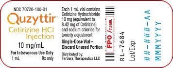 QUZYTTIR (cetirizine Hydrochloride Injection), For Intravenous Use ...