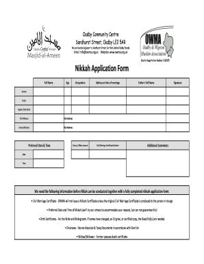 Fillable Online owma org Nikkah Application Form - owma.org.uk - owma ...