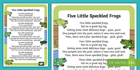 Five Speckled Frogs Nursery Rhyme Poster - Twinkl