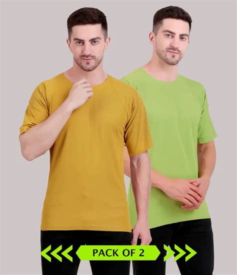 T HUSTLER Multicolor Green And Mustard Solid Ragalan Fit Round Neck T ...