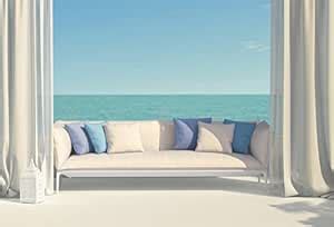 AOFOTO 8x6ft Romantic Beach Curtain Background Sofa Beautiful Terrace ...