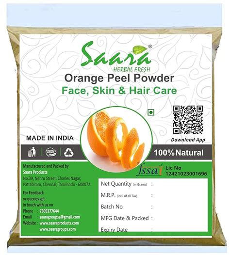 Saara HERBAL FRESH Organic Orange Peel Powder,50g, Citrus Aurantium ...
