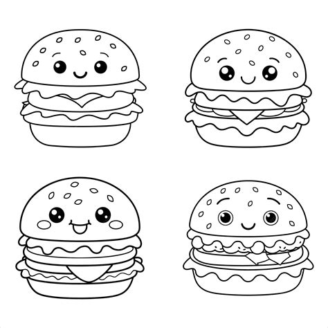 Premium Vector | Set of Cute Kawaii Burger Coloring Pages A Fun ...