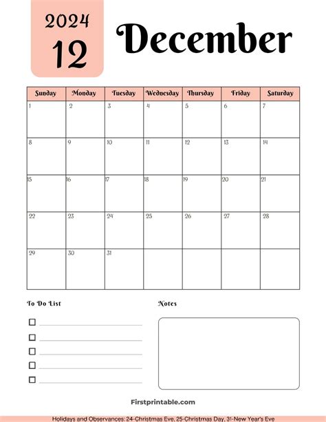 December Calendar 2025 Printable