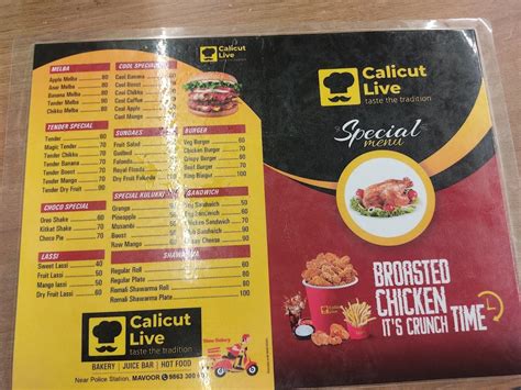 Menu at Calicut Live, Mavoor