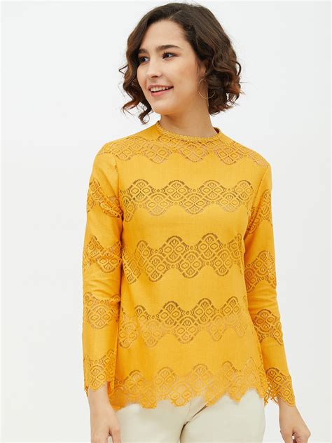 Women's Yellow Self Detail Lace Top – Stylestone