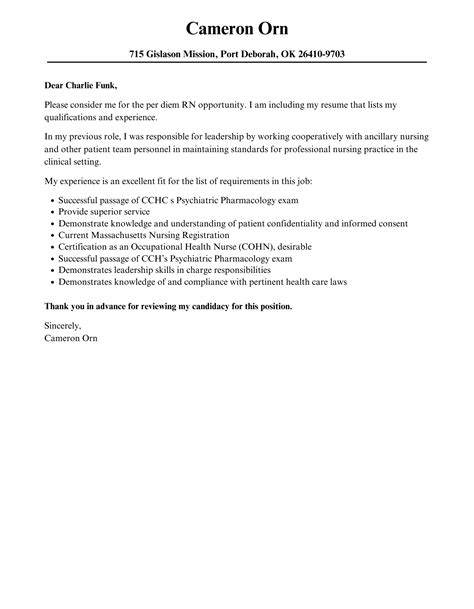 Per Diem RN Cover Letter | Velvet Jobs