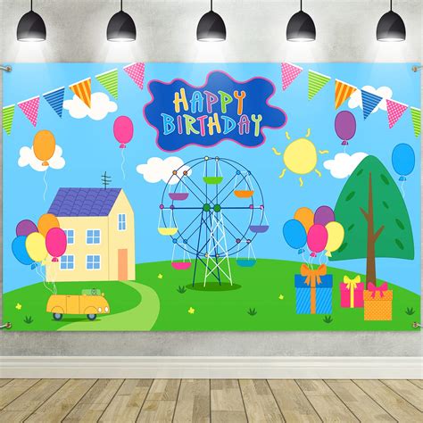 Blulu Happy Birthday Party Backdrop Banner Extra Large Fabric Cartoon ...