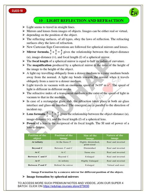 10 - Light Reflection and Refraction | PDF | Mirror | Glass Applications