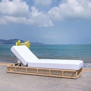 DEVOKO Beige Rope Sun Lounger Featuring White Cushion Perfect for Pool ...