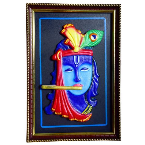 Alliance Krishna Face Frame with Terracotta Wall Hanging (27.5 cm x 20 ...