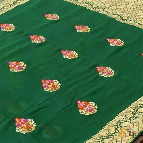 Green Pure Chiffon Georgette Banarasi Handloom Saree - Tilfi