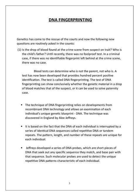 DNA Fingerprinting - Genetics - Studocu
