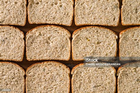 Sliced Loaf Of Bread Slices In A Row Flat Lay View Patern Bread ...