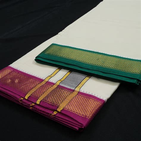 Hayagrivas Handloom Cotton Dhoti 9*5 with Ganga Jamuna border KBE339E1 ...