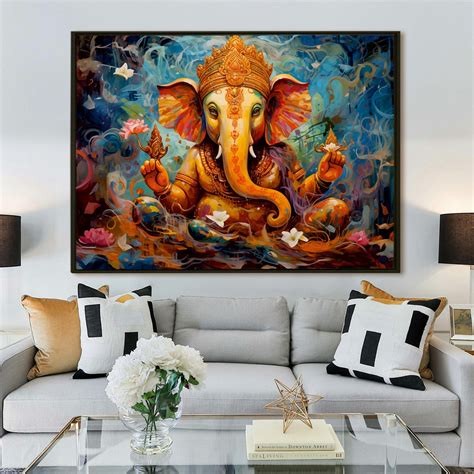 Large sized framed Lord Ganesha canavs painting for home and office ...