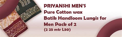 Buy PRIYANSHI MEN'S Pure Cotton wax Batik Handloom Lungis for Men Pack ...