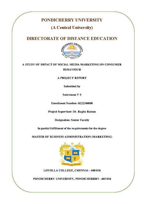 Pro 1 PULC MBA Final Year Project: Social Media Marketing Impact Study ...