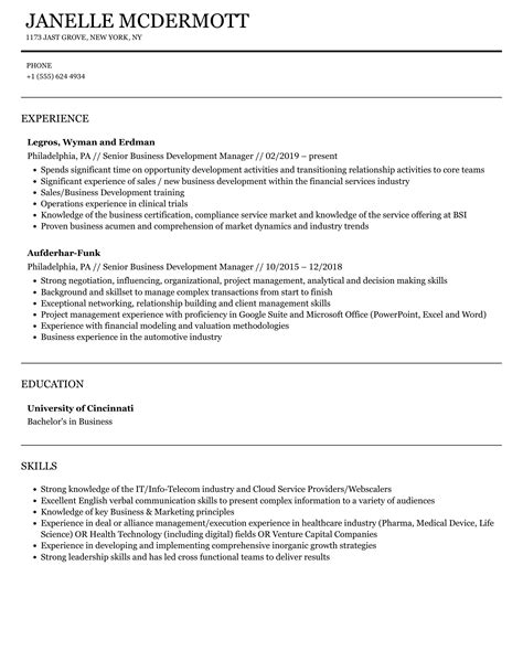 Senior Business Development Manager Resume Samples | Velvet Jobs