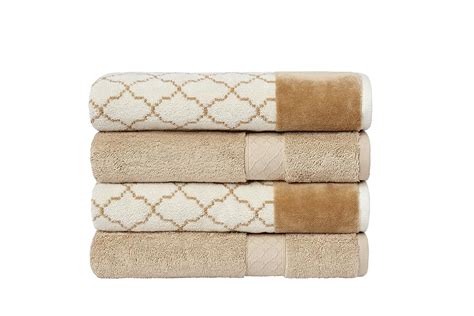 LOFT by Loftex Lattice/Solid 4-Piece Bath Towel Set, Linen : Amazon.in ...
